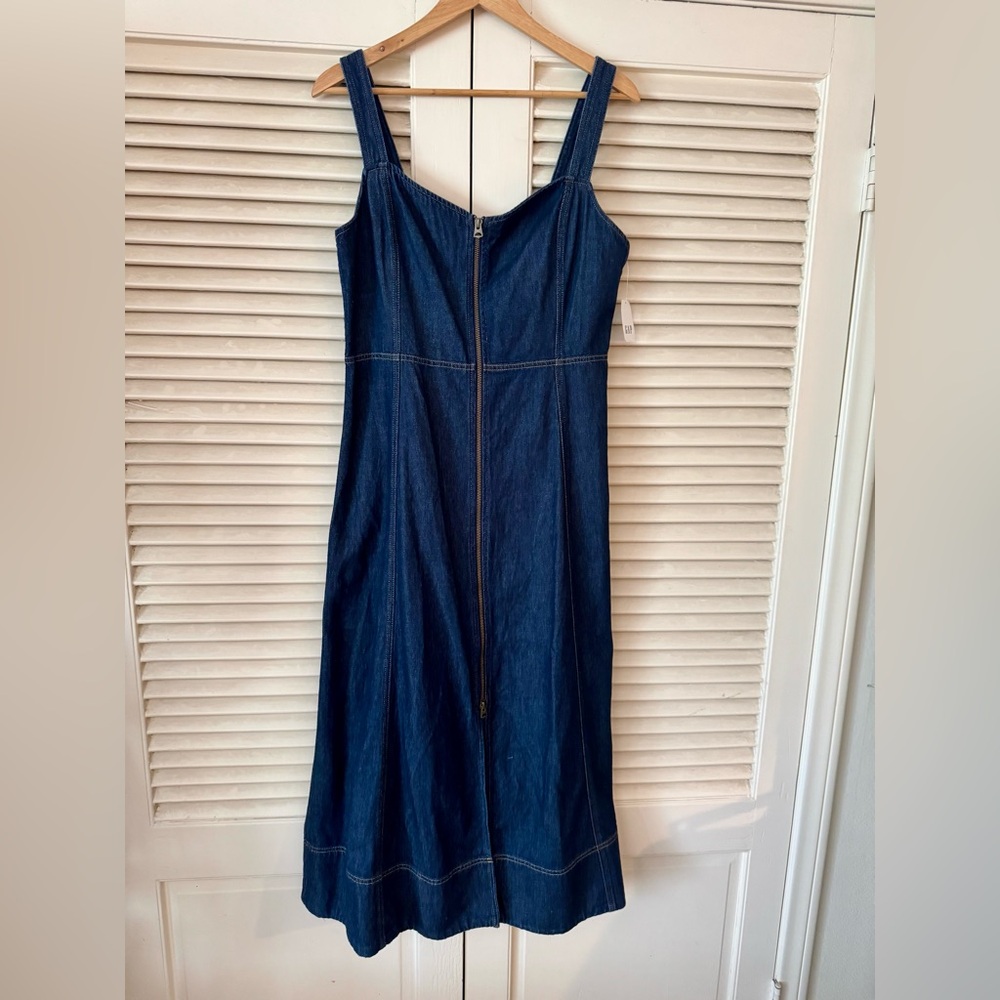 NWT GAP COTTON/LYOCEL DENIM ZIP UP MIDI DRESS SIZE LARGE W/SWEETHEART NECKLINE